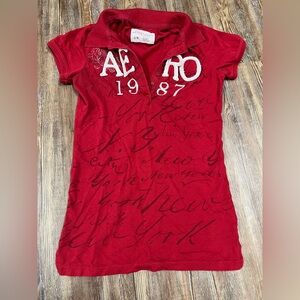 Vintage Y2K Aeropostale red polo shirt with white accents Size M